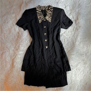 🐆 Vintage 90s Taurus Zebra Collar Mini Dress